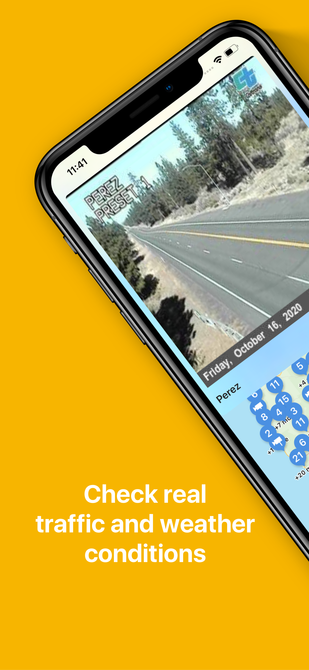 Screenshot of RoadCam app -  check traffic and weather conditions